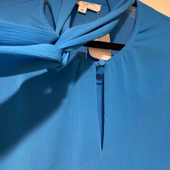 Prabel Gurung women’s blue ruffle tie flowing blouse size 14 excellent condition - Picture 5 of 13